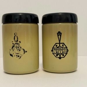 WEST BEND Harvest Gold Aluminum Salt and Pepper, Black Lid & Accents *VINTAGE